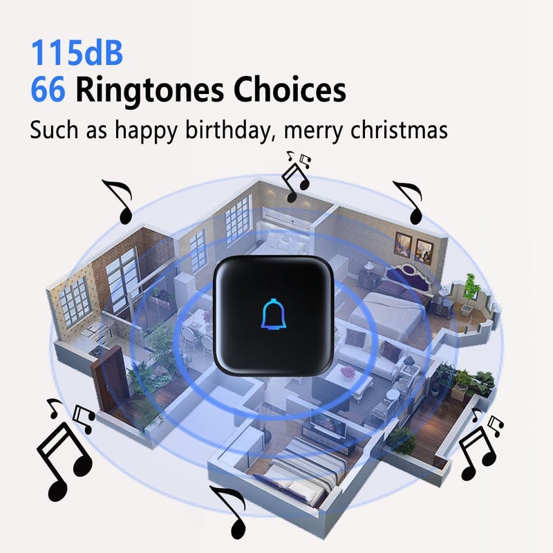 LeadGo Wireless Doorbell Loud Classroom Doorbell IP66 Waterproof Doorbell 1000Ft 66 Chimes Mute Mode 115dB 7-Level Vol Electric Door Bell Ringer for Home Office Kids Room Teachers & Hearing-Impaired - Image 5